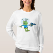 Funny Alien mit Ray Gun Sci-Fi Space Invader T-Shirt (Vorderseite)