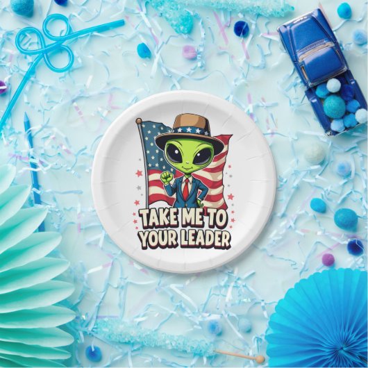 Funny Alien Nimm mich zu Ihrem Leader USA Patrioti Pappteller (Party)