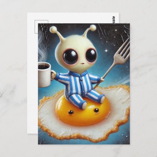 Funny Alien on a Fried Ei in Space Postkarte (Vorne/Hinten)