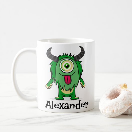 Funny Alien One Eye Green Monster Cartoon Kaffeetasse (Mit Donut)