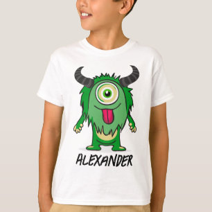 Funny Alien One Eye Green Monster Cartoon T-Shirt