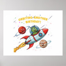 Funny Alien "Orbit Another Birthday" Weltraumkarte