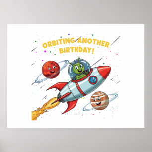 Funny Alien "Orbit Another Birthday" Weltraumkarte Poster