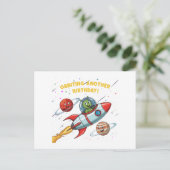 Funny Alien "Orbit Another Birthday" Weltraumkarte Postkarte (Stehend Vorderseite)