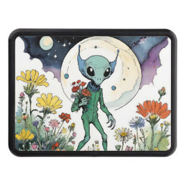 Funny Alien Picking Flowers With Full Moon Abschlepphaken Cover
