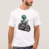 Funny Alien Riding Motorcycle T-Shirt (Vorderseite)
