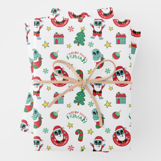 Funny Alien Santa Claus Weihnachts-WeihnachtsWeihn Geschenkpapier Set (Beispiel)