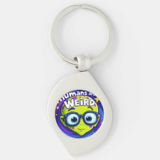 Funny Alien - Space Button "Menschen sind seltsam" Schlüsselanhänger