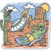 Funny Alien stürzte in der Wüste Chillin Pizza ab Aufkleber (Vorderseite)