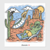 Funny Alien stürzte in der Wüste Chillin Pizza ab Aufkleber (Blatt)