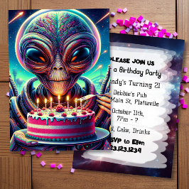 Funny Alien Themed Birthday Party Einladung