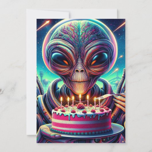 Funny Alien Themed Birthday Party Einladung (Vorderseite)