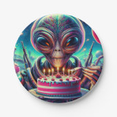 Funny Alien Themed Birthday Party Pappteller (Vorderseite)