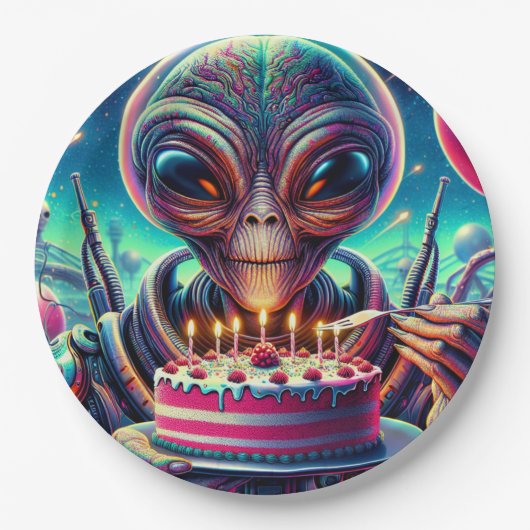 Funny Alien Themed Birthday Party Pappteller (Vorderseite)
