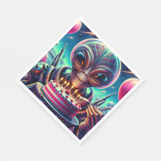 Funny Alien Themed Birthday Party Serviette (Ecke)