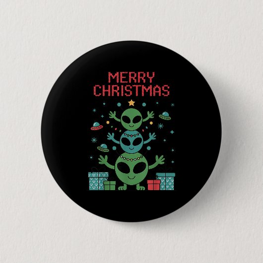 Funny Alien Trio Merry Ugly Christmas Santa Hat Xm Button (Vorderseite)
