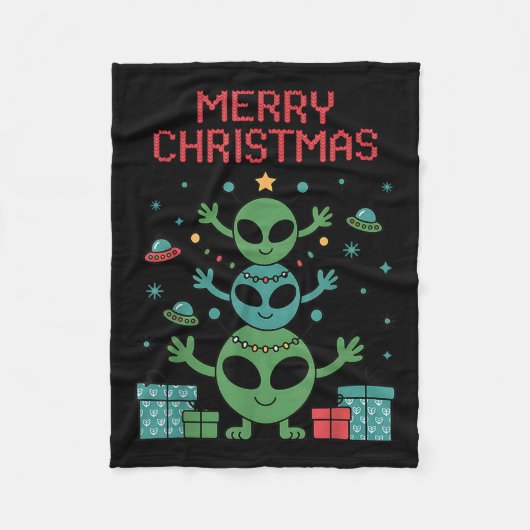 Funny Alien Trio Merry Ugly Christmas Santa Hat Xm Fleecedecke (Vorderseite)