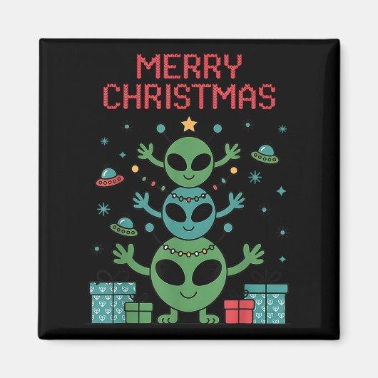 Funny Alien Trio Merry Ugly Christmas Santa Hat Xm Magnet (Vorne)