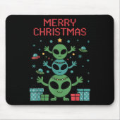Funny Alien Trio Merry Ugly Christmas Santa Hat Xm Mousepad (Vorne)
