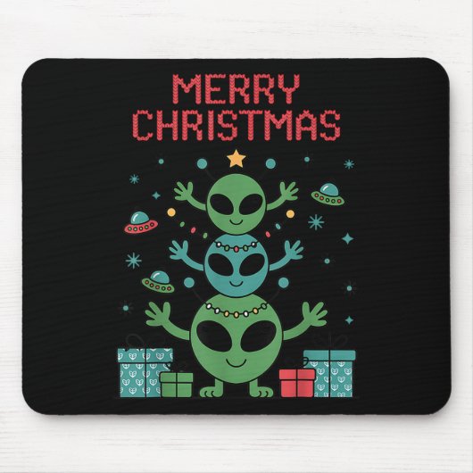 Funny Alien Trio Merry Ugly Christmas Santa Hat Xm Mousepad (Vorne)