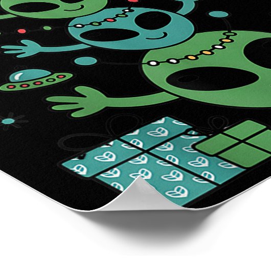 Funny Alien Trio Merry Ugly Christmas Santa Hat Xm Poster (Ecke)