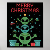 Funny Alien Trio Merry Ugly Christmas Santa Hat Xm Poster (Vorne)