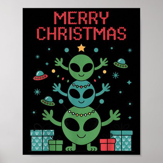 Funny Alien Trio Merry Ugly Christmas Santa Hat Xm Poster (Vorne)