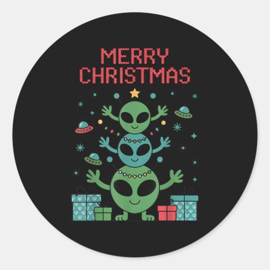 Funny Alien Trio Merry Ugly Christmas Santa Hat Xm Runder Aufkleber (Vorderseite)