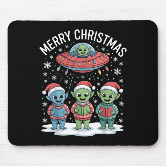 Funny Alien Trio Merry Ugly Weihnachtsmannmütze Gi Mousepad (Vorne)
