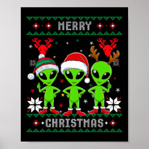 Funny Alien Trio Merry Ugly Weihnachtsmannmütze Gi Poster