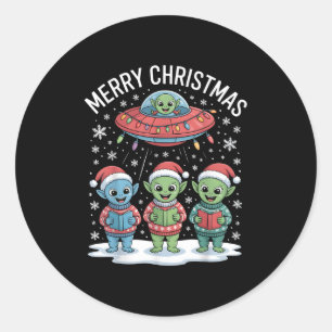 Funny Alien Trio Merry Ugly Weihnachtsmannmütze Gi Runder Aufkleber