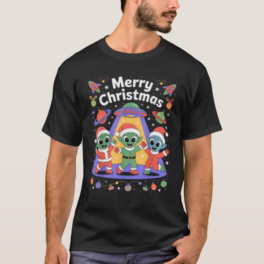 Funny Alien Trio Merry Ugly Weihnachtsmannmütze Gi T-Shirt (Vorderseite)