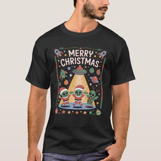 Funny Alien Trio Merry Ugly Weihnachtsmannmütze Gi T-Shirt (Vorderseite)