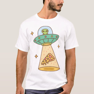 Funny Alien UFO Abutes Pizza Doodle T-Shirt