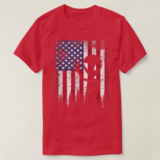 Funny Alien UFO American Flag 4. Juli Männer Fraue T-Shirt (Design vorne)