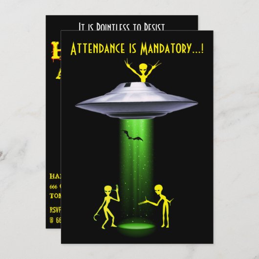 Funny Alien 🎅 🛸 UFO-Halloween-Party Einladung (Vorne/Hinten)