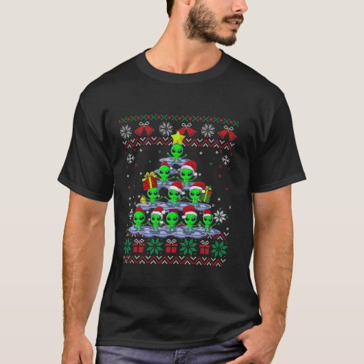 Funny Alien UFO Merry Ugly Christmas Tree Sci Fi H T-Shirt (Vorderseite)