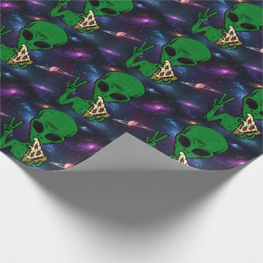 Funny Alien UFO Pizza UAP Geschenkpapier (Ecke)