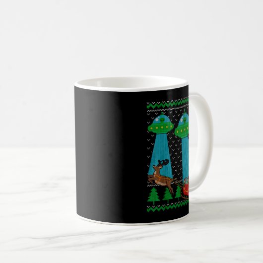 Funny Alien Ufo Santa Sleigh Ugly Christmas Sweate Kaffeetasse (VorderseiteRechts)