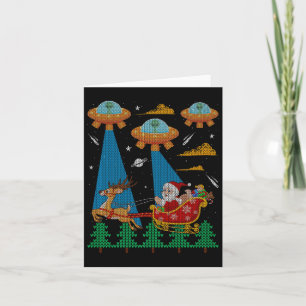 Funny Alien Ufo Santa Sleigh Ugly Christmas Sweate Karte