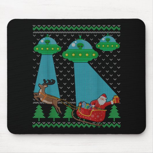 Funny Alien Ufo Santa Sleigh Ugly Christmas Sweate Mousepad (Vorne)