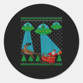 Funny Alien Ufo Santa Sleigh Ugly Christmas Sweate Runder Aufkleber (Vorderseite)