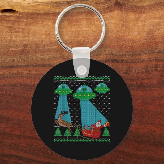 Funny Alien Ufo Santa Sleigh Ugly Christmas Sweate Schlüsselanhänger (Vorderseite)