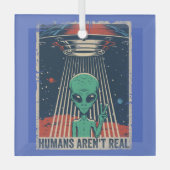 Funny Alien UFO Space Conspiracy Ornament Aus Glas (Vorderseite)