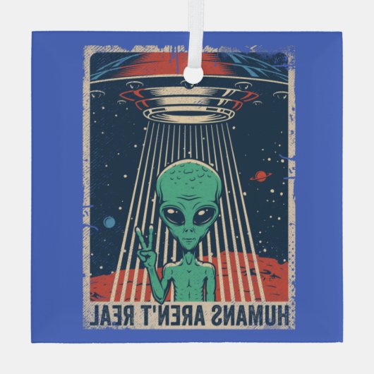 Funny Alien UFO Space Conspiracy Ornament Aus Glas (Rückseite)