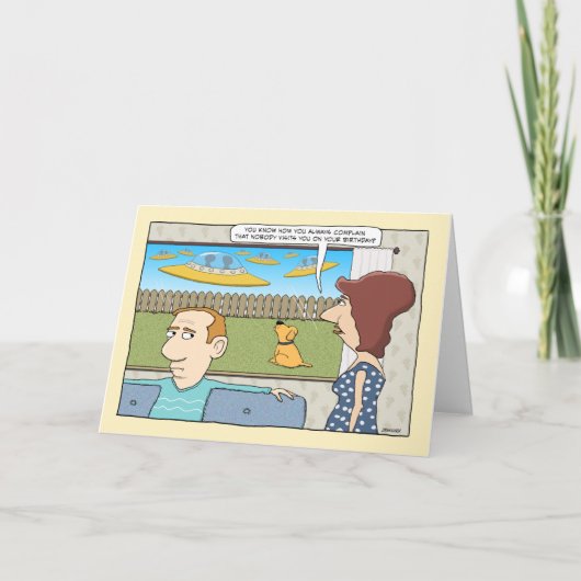 Funny Alien Visitors Birthday Karte (Vorderseite)