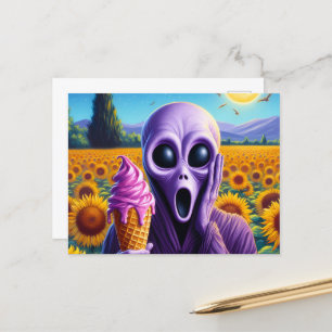 Funny Alien with Melmeling Ice Cream Imitats Van G Postkarte