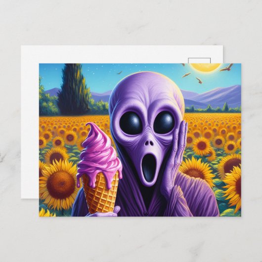 Funny Alien with Melmeling Ice Cream Imitats Van G Postkarte (Vorne/Hinten)
