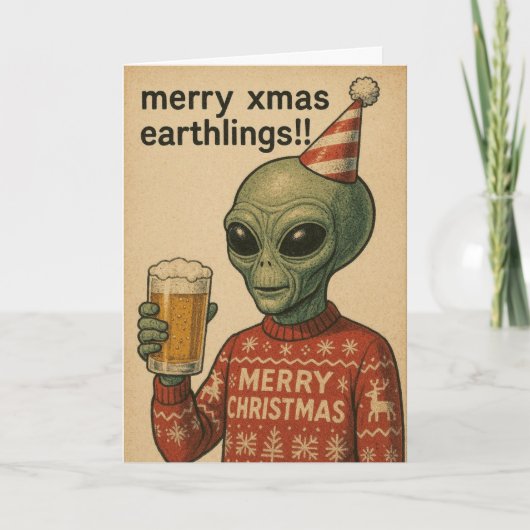 Funny Alien Xmas card Feiertagskarte (Vorderseite)