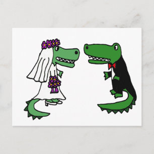 Funny Alligator Brie and Groom Cartoon Postkarte